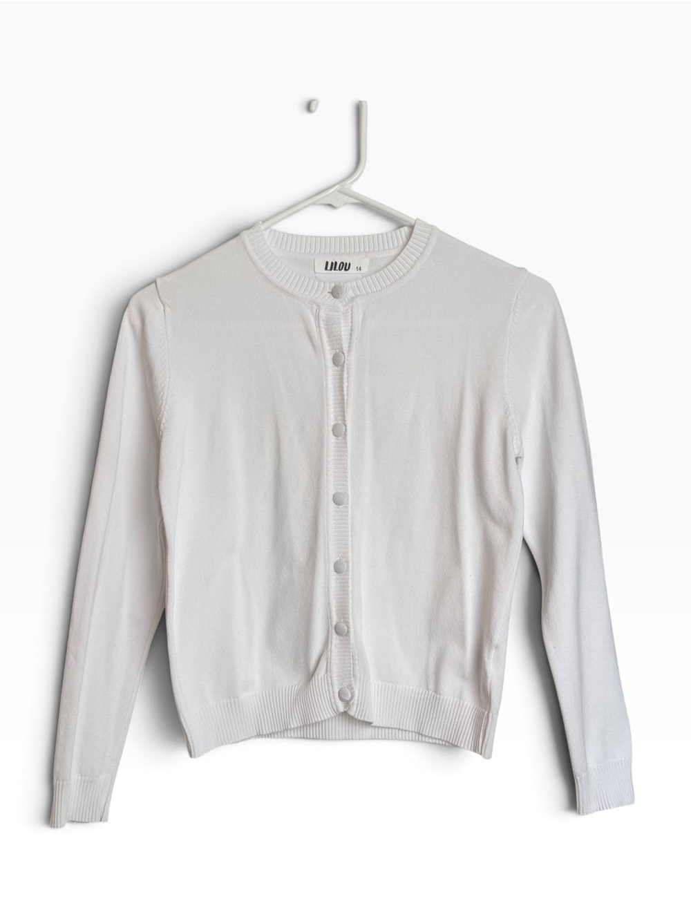 Lilou White Button Down Knit Cardigan Girls Size 14 Long Sleeve Lightweight